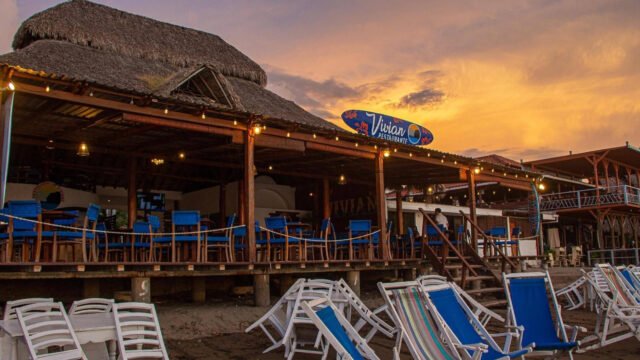 Restaurante Vivian on the beach, San Juan del Sur with deck chairs out front