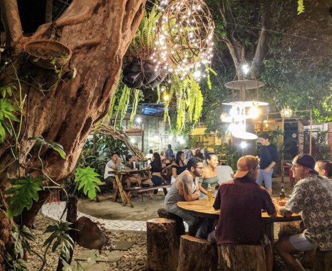 Wood-fired pizzas served at Sauce restaurant with outdoor seating in San Juan del Sur, Nicaragua