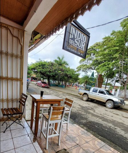 Cozy interior of Indio del Sur Coffee Shop with specialty coffee and vegan-friendly menu in San Juan del Sur, Nicaragua
