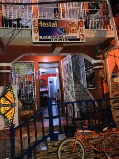 Hostal Brisas y Olas exterior with communal terrace in San Juan del Sur, Nicaragua