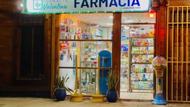 Farmacia Valentina #3 storefront in Barrio Carlos Holmann, San Juan del Sur, Nicaragua, offering comprehensive pharmaceutical services