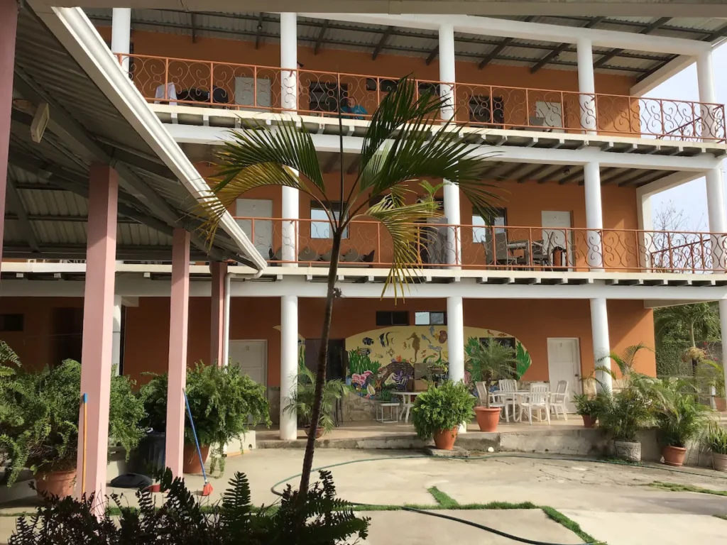 Black Pearl Inn's outdoor pool area with ocean view in San Juan del Sur, Nicaragua