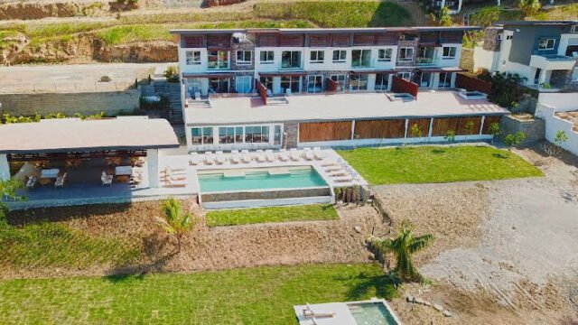 Facade of La Santa Maria Boutique Hotel & Residences with ocean view in San Juan del Sur