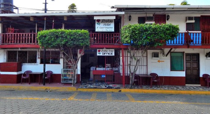 Exterior view of Rositas Hotel in San Juan del Sur, Nicaragua