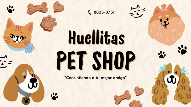 Exterior view of Huellitas Pet Shop in Managua, Nicaragua