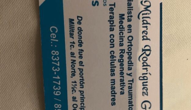 Business card of Dra Gaitán Orthopedic Specialist