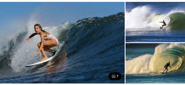 Coconut Surf Camp Nicaragua beachfront rooms and a surfer enjoying waves near San Juan del Sur