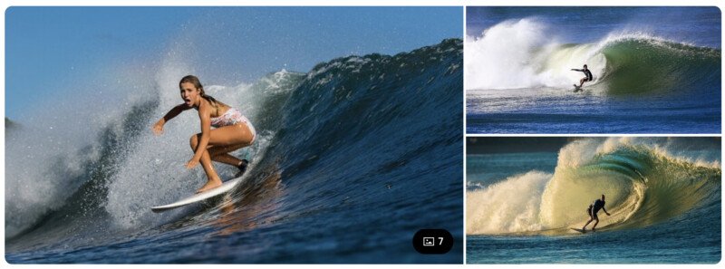 Coconut Surf Camp Nicaragua beachfront rooms and a surfer enjoying waves near San Juan del Sur