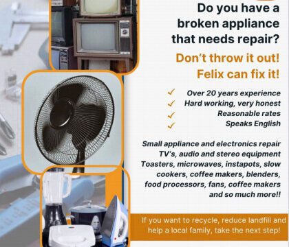Technician repairing kitchen appliance and electronics in Delicias