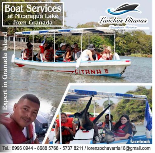 Lanchas turísticas Gitanas: crucero a motor por el lago Nicaragua, cerca de Granada, con un volcán como telón de fondo