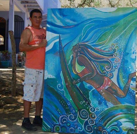 El artista Jairo Dangla pinta un mural y obras de arte personalizadas en San Juan del Sur