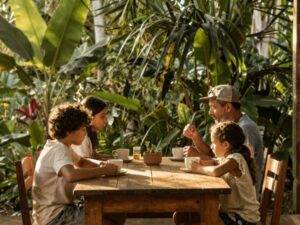 Family enjoying Simple living in Nicaragua in a calm outdoor home setting